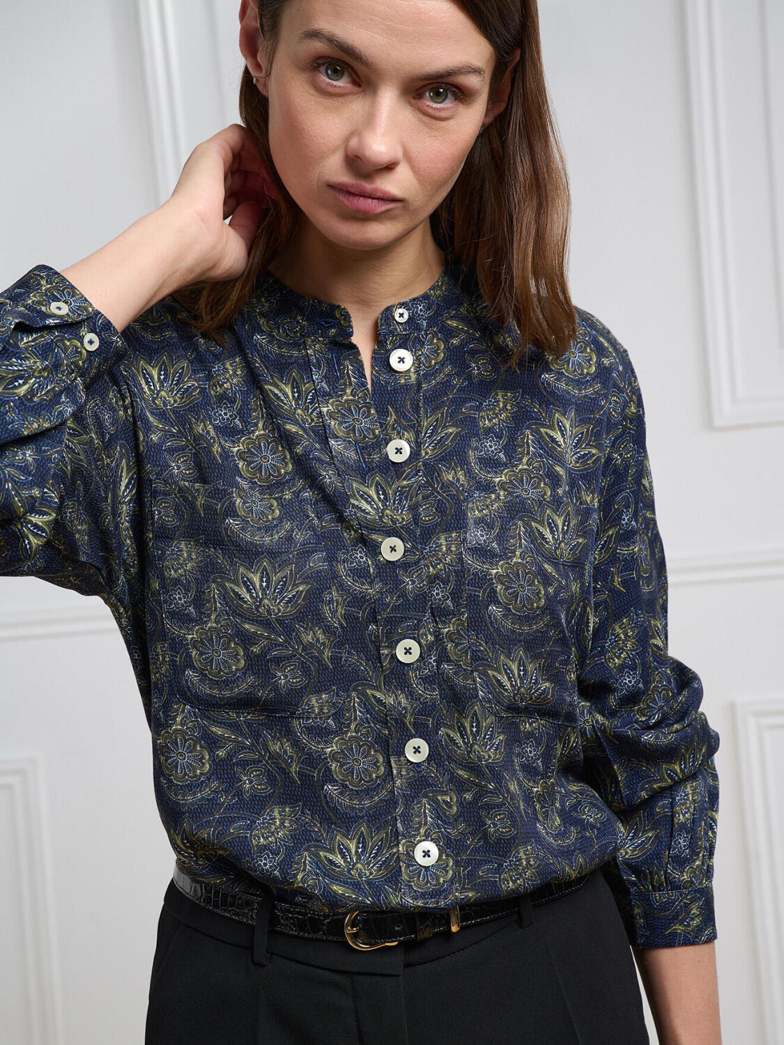 Camicia Janice blu navy con stampa floreale