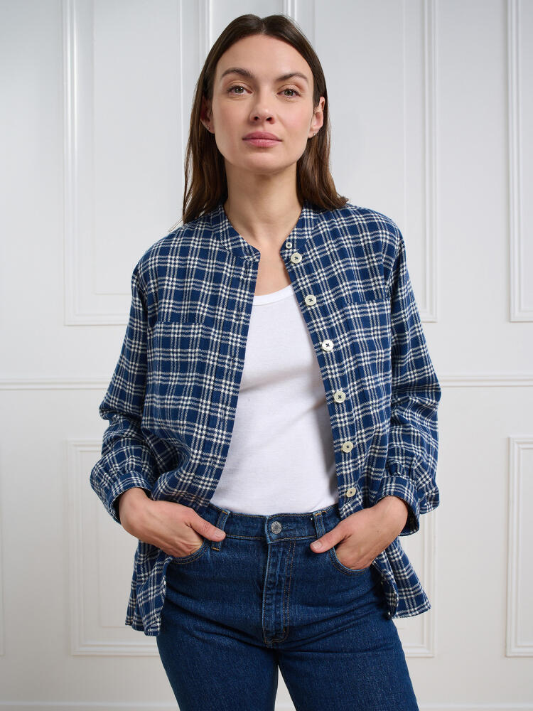 Janice navy blue flannel shirt with checks