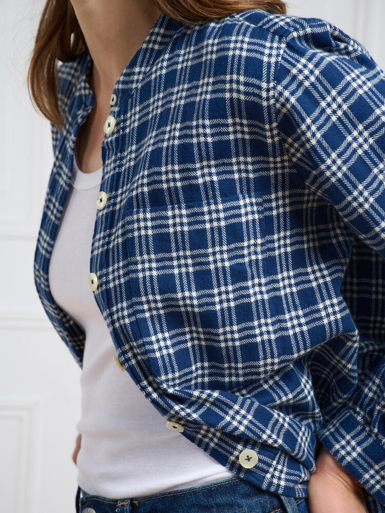 Janice navy blue flannel shirt with checks