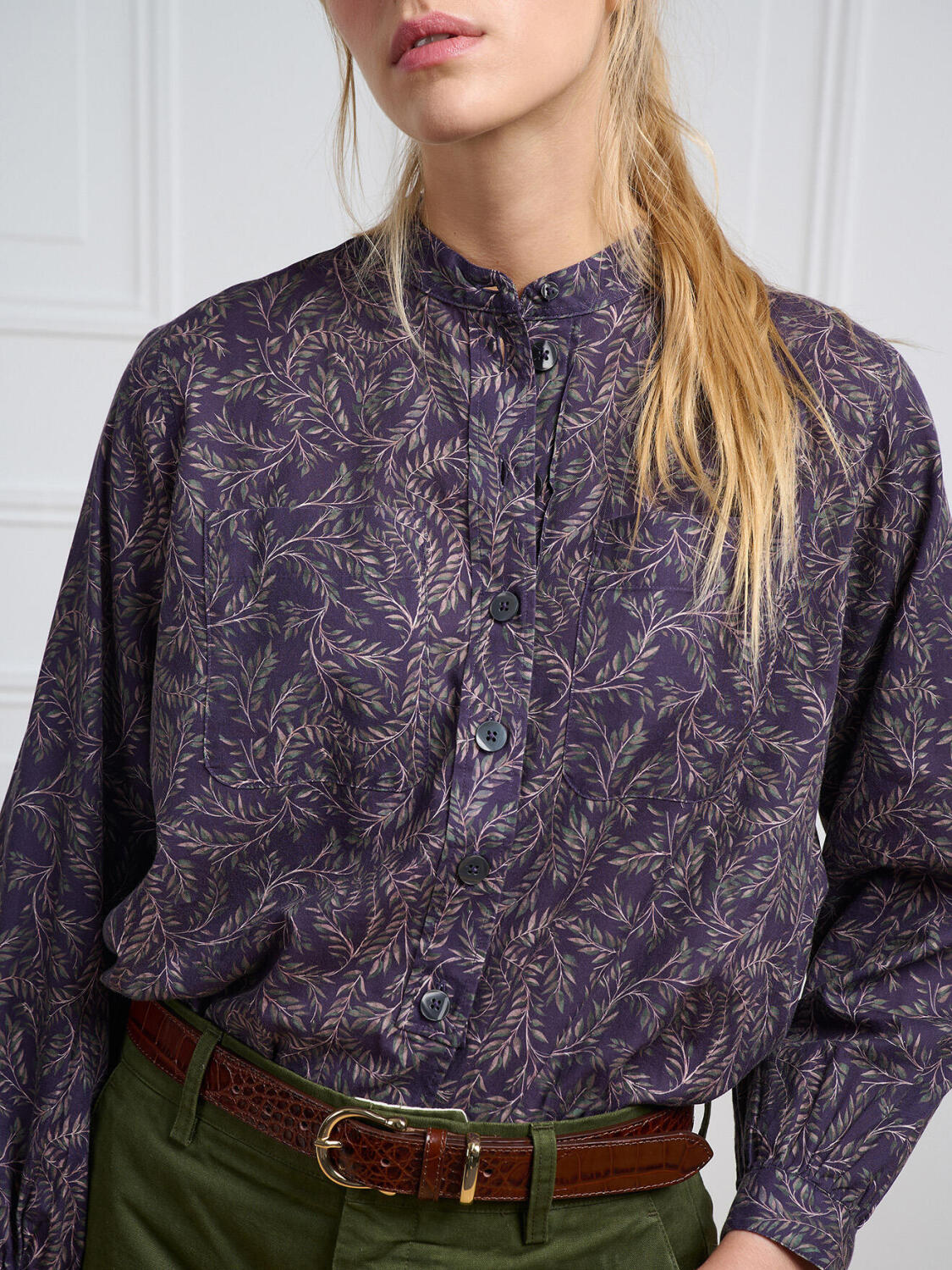 Janice plum purple shirt with printed pattern