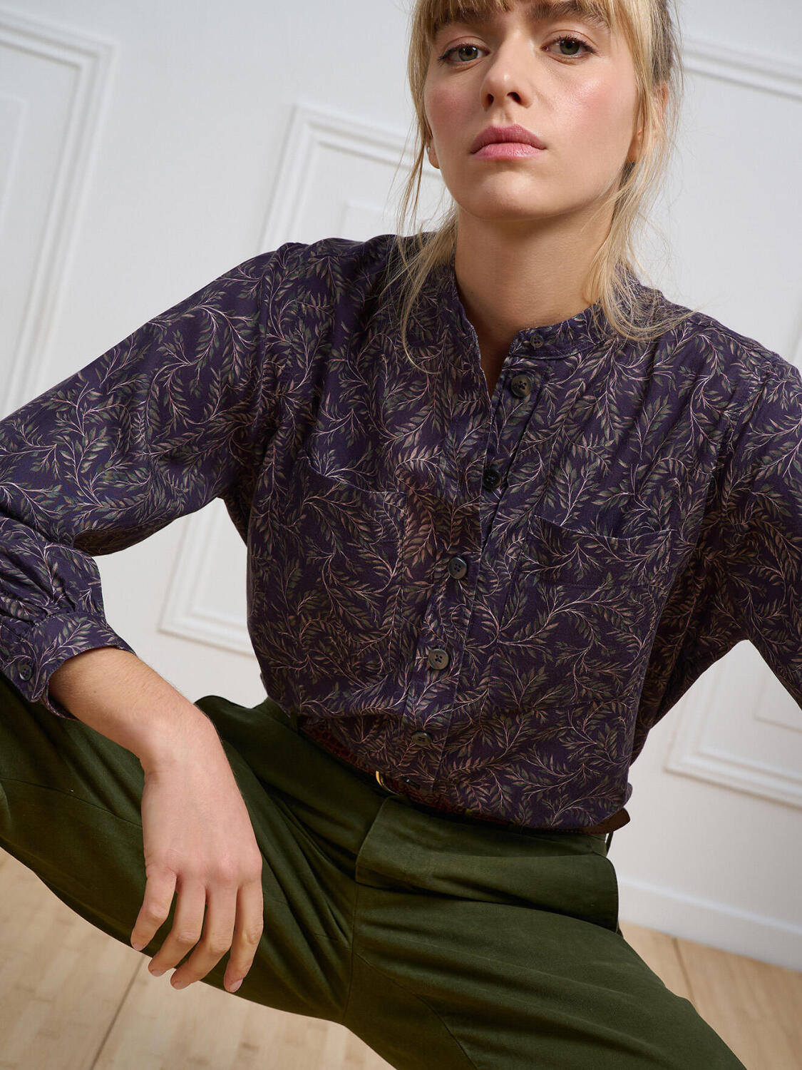 Janice plum purple shirt with printed pattern