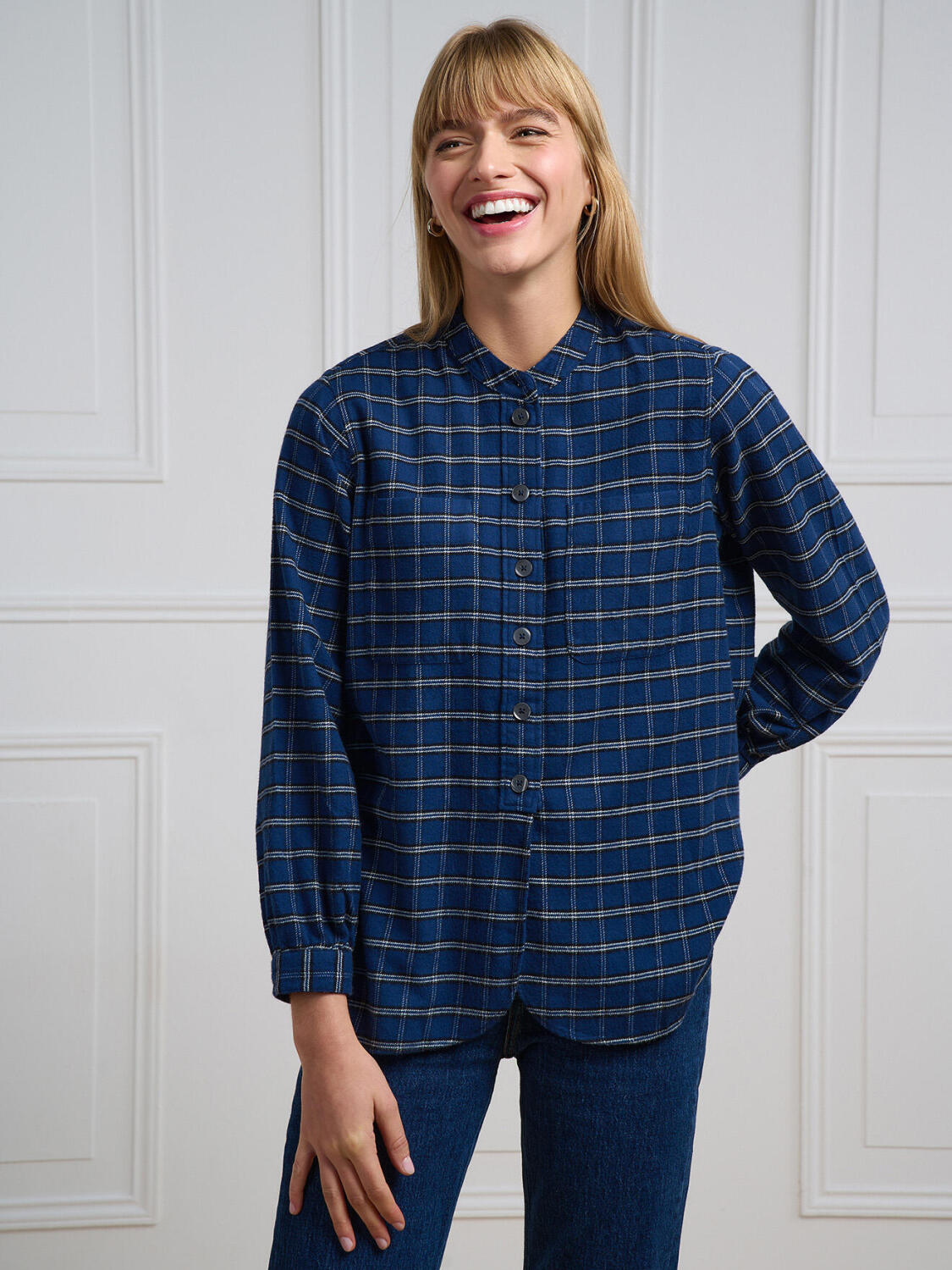 Chemise Janice en flanelle indigo &agrave; carreaux