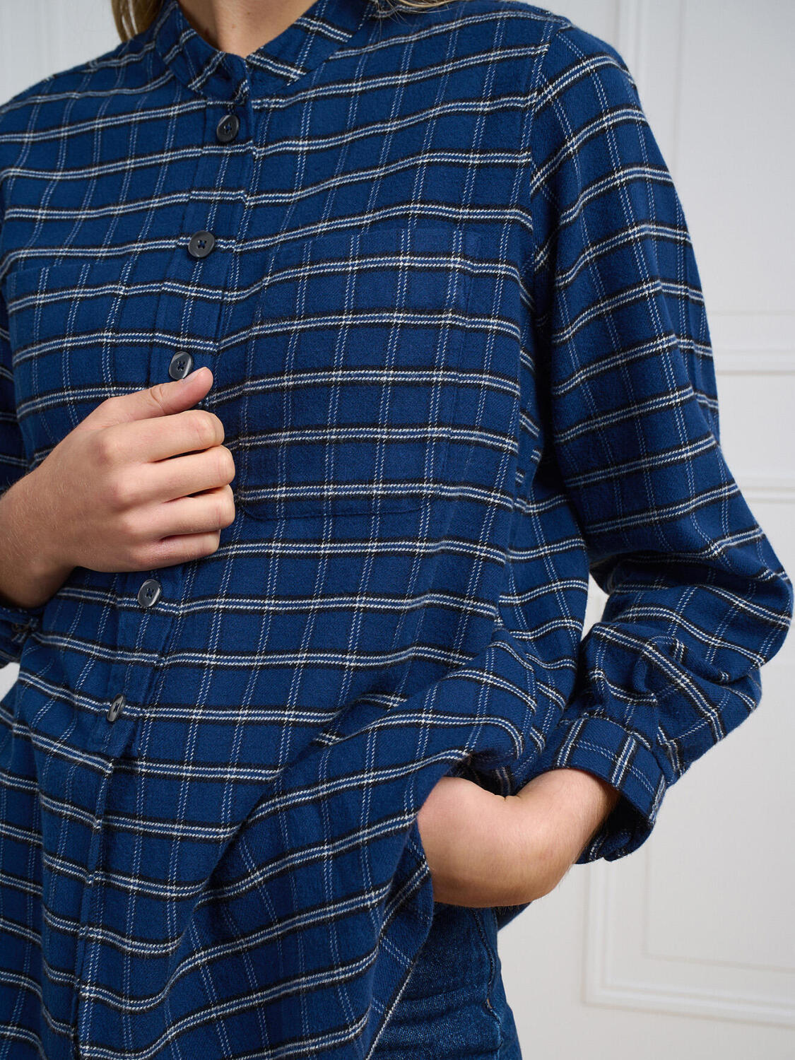 Chemise Janice en flanelle indigo &agrave; carreaux