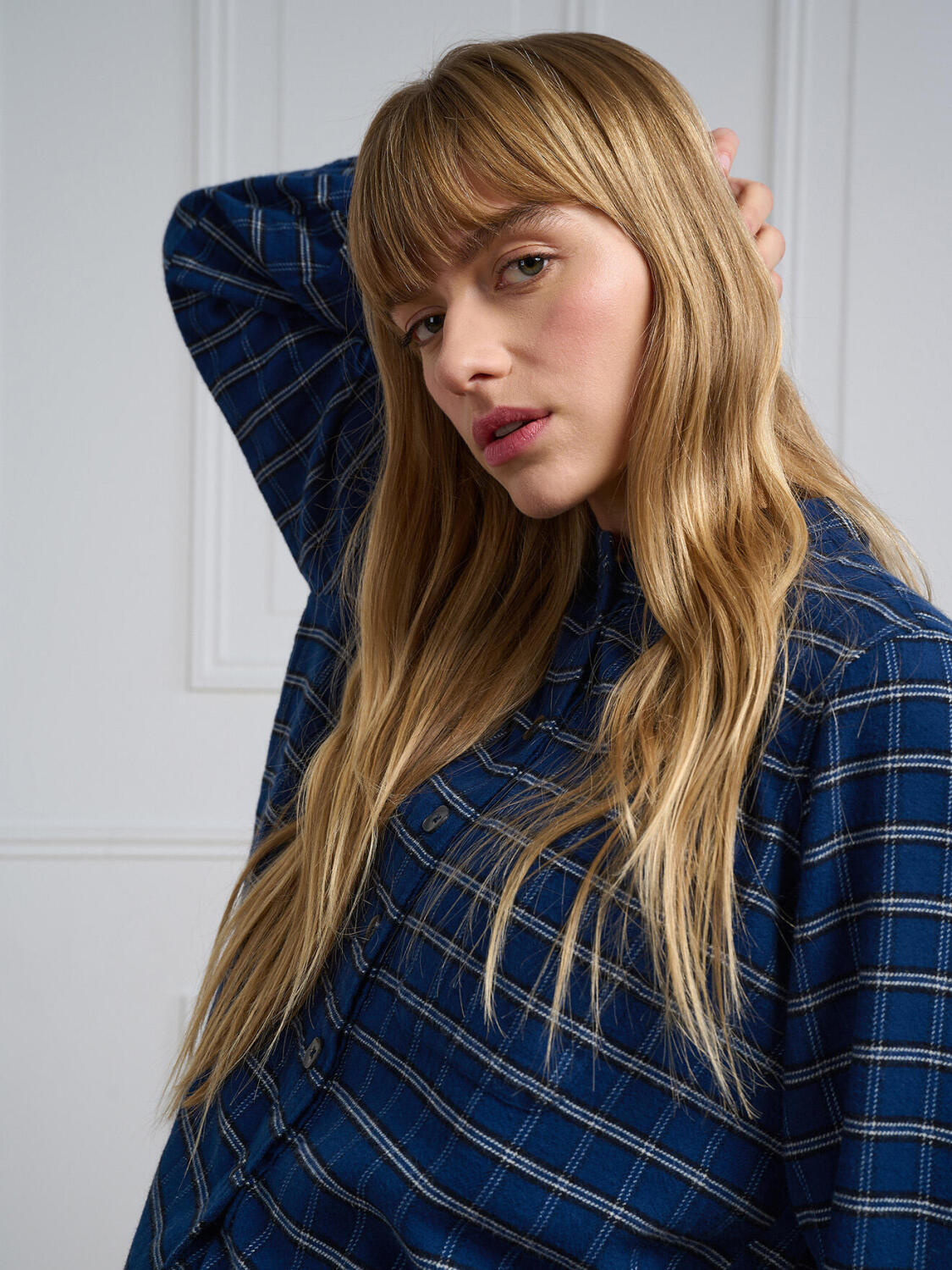 Chemise Janice en flanelle indigo &agrave; carreaux