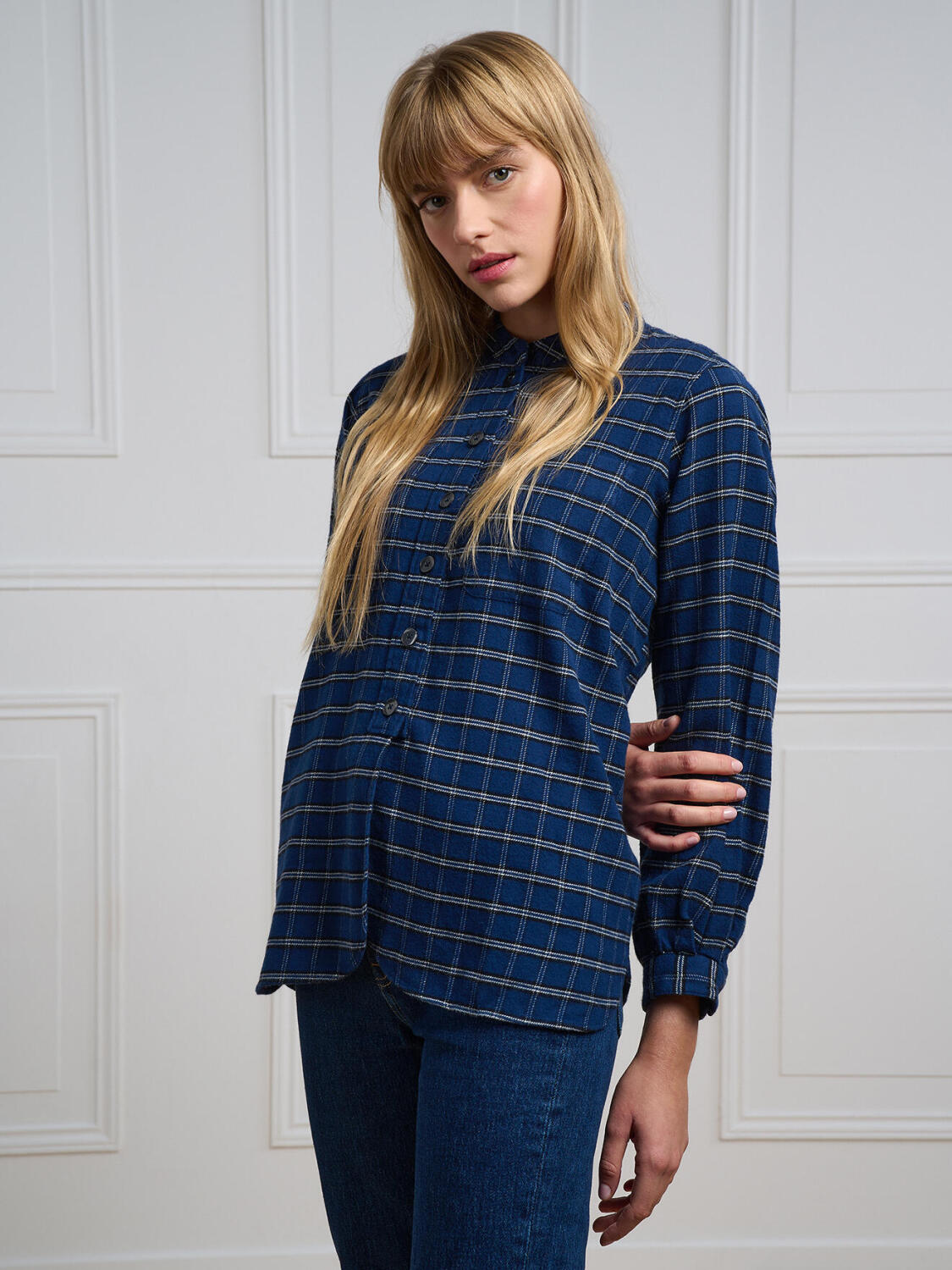 Chemise Janice en flanelle indigo &agrave; carreaux