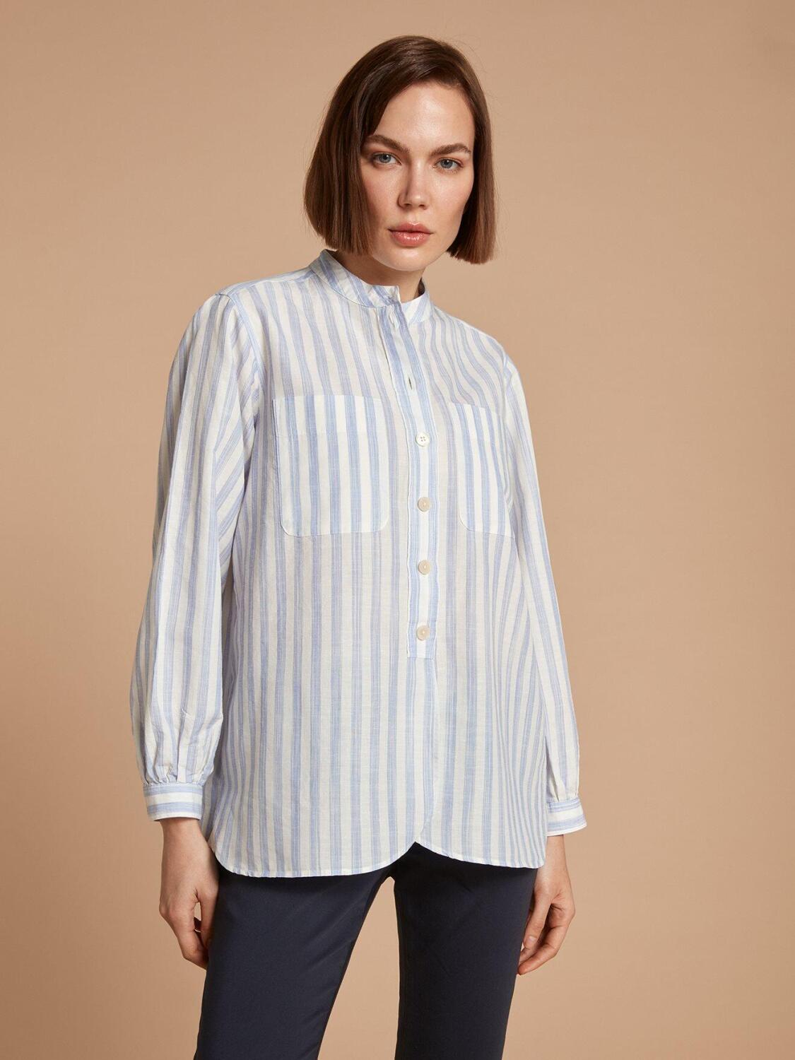 Chemise Janice en lin &agrave; rayures bleues