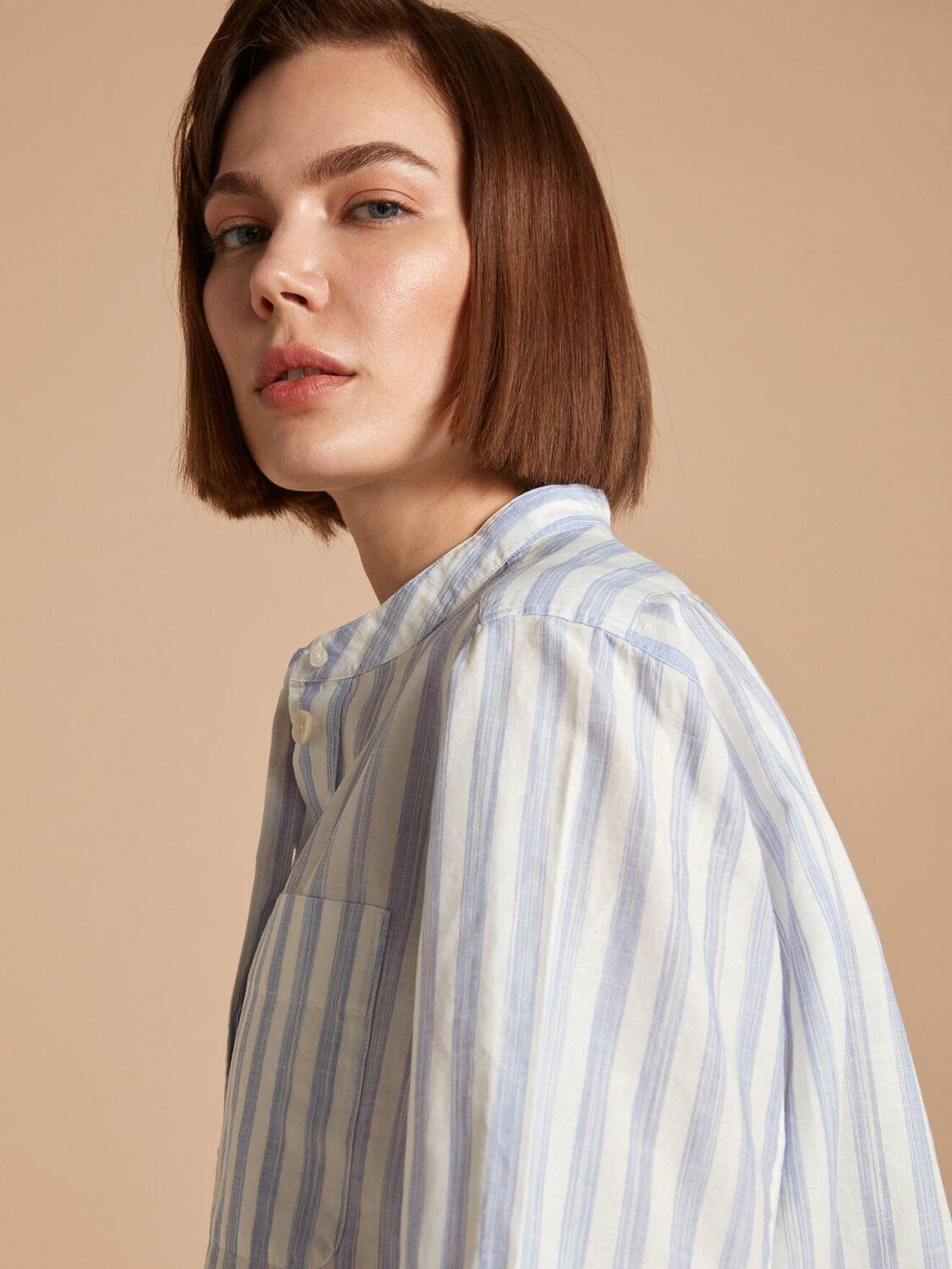 Chemise Janice en lin &agrave; rayures bleues