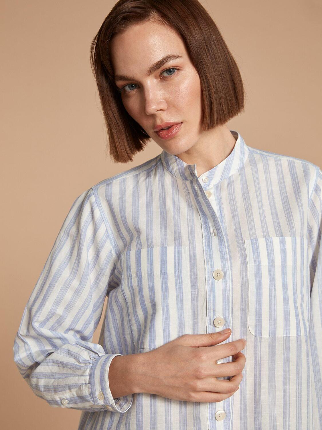 Chemise Janice en lin &agrave; rayures bleues