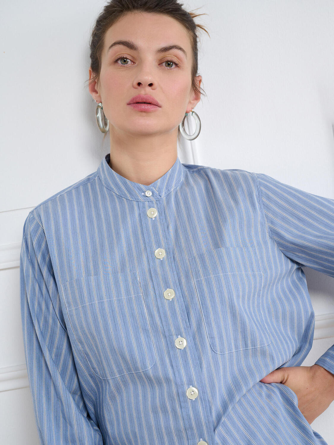 Camicia Janice a righe celeste