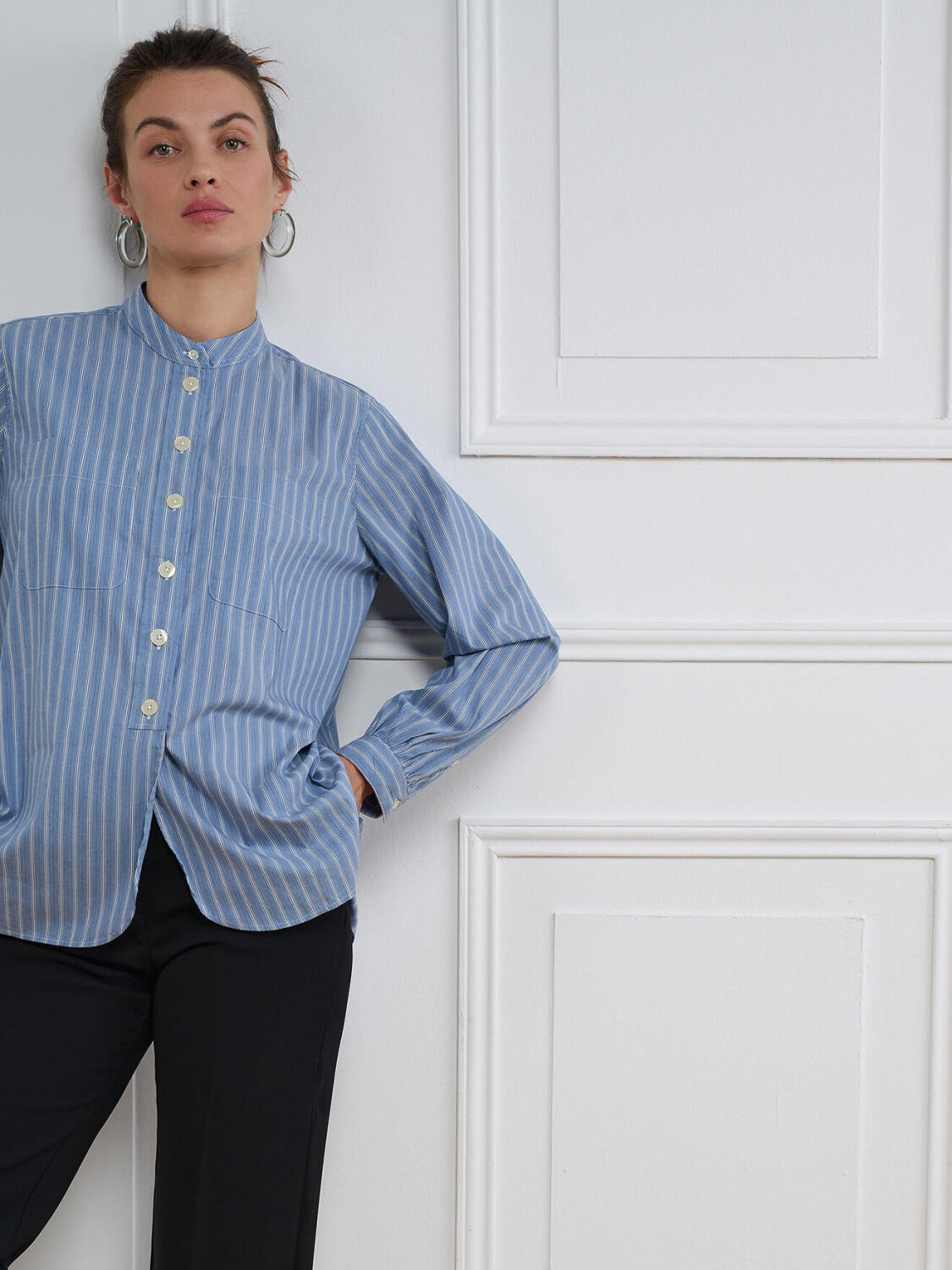 Camicia Janice a righe celeste