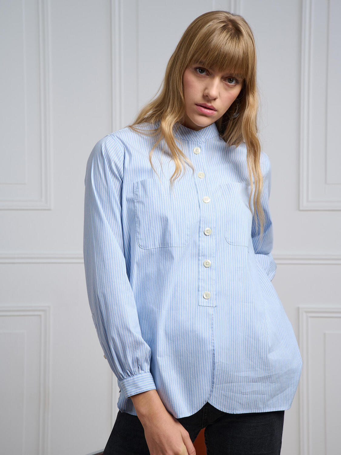 Camicia Janice a righe celeste