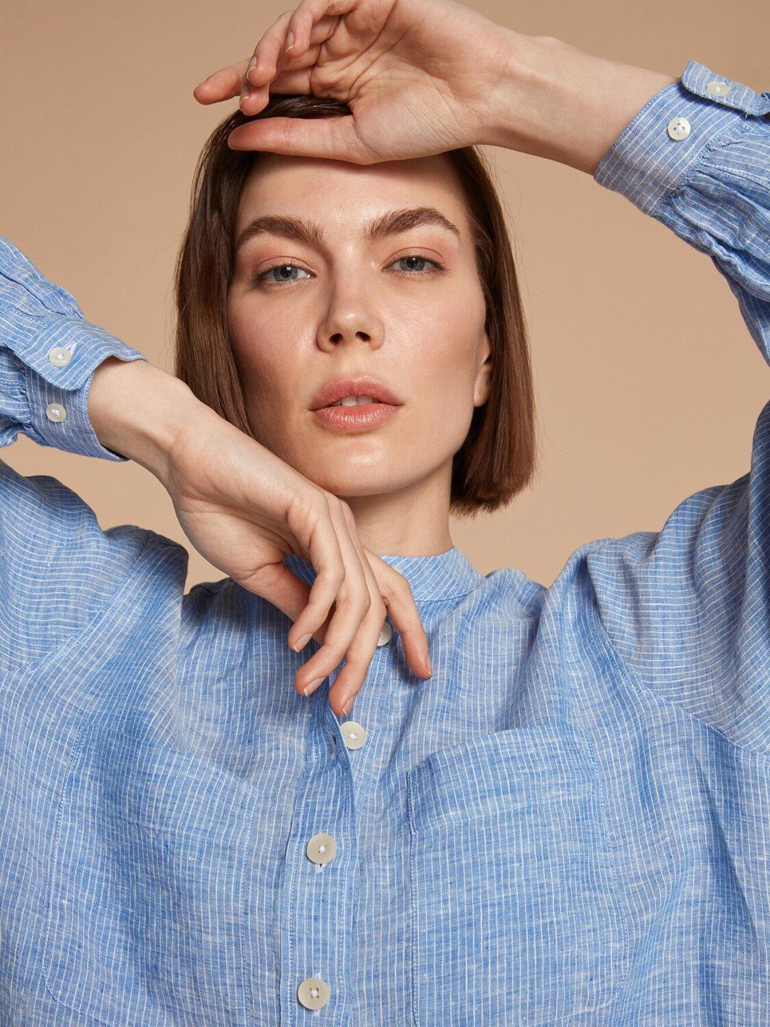 Chemise Janice en lin oc&eacute;an &agrave; rayures