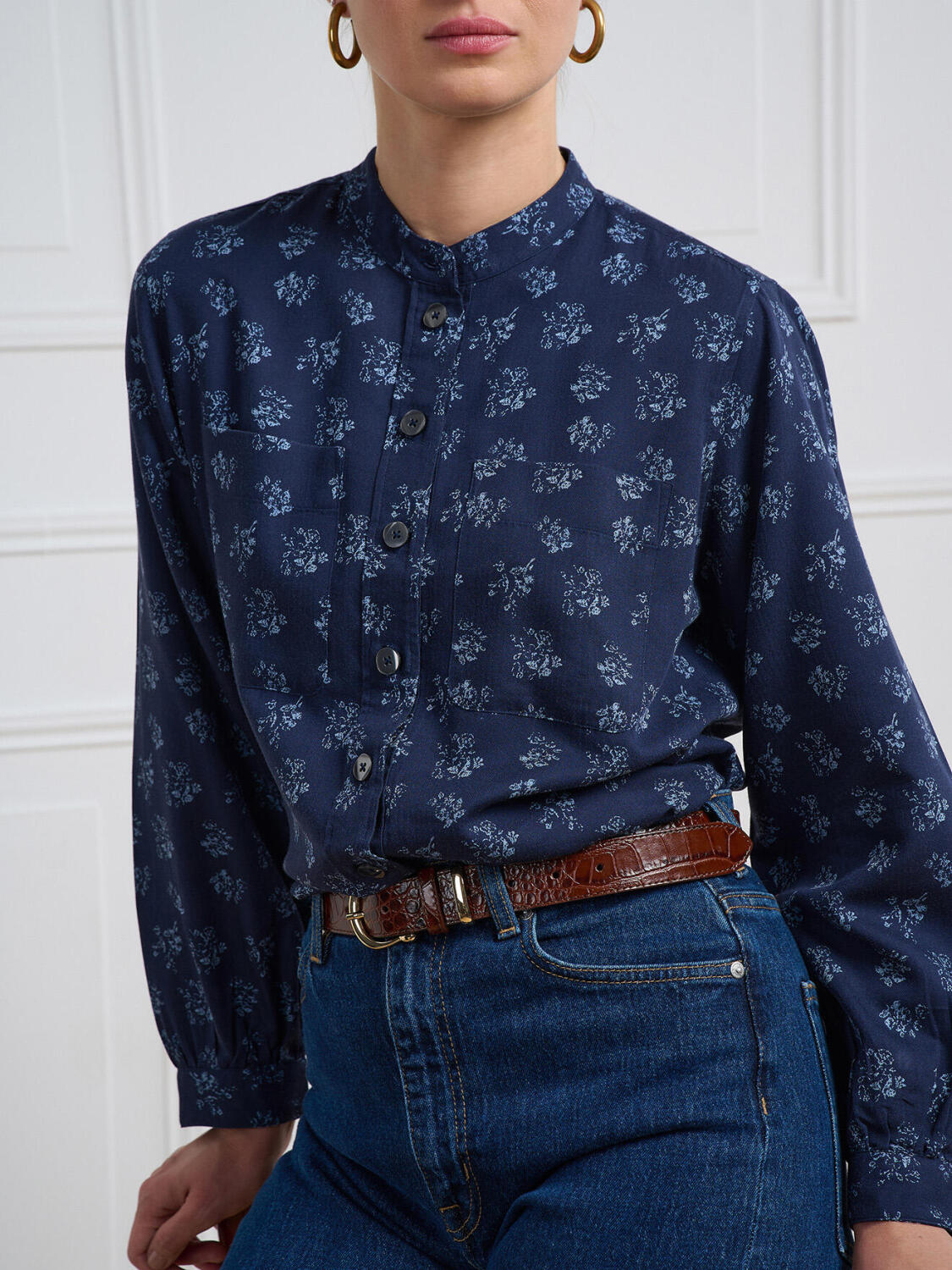 Chemise Janice en flanelle marine à imprimé floral