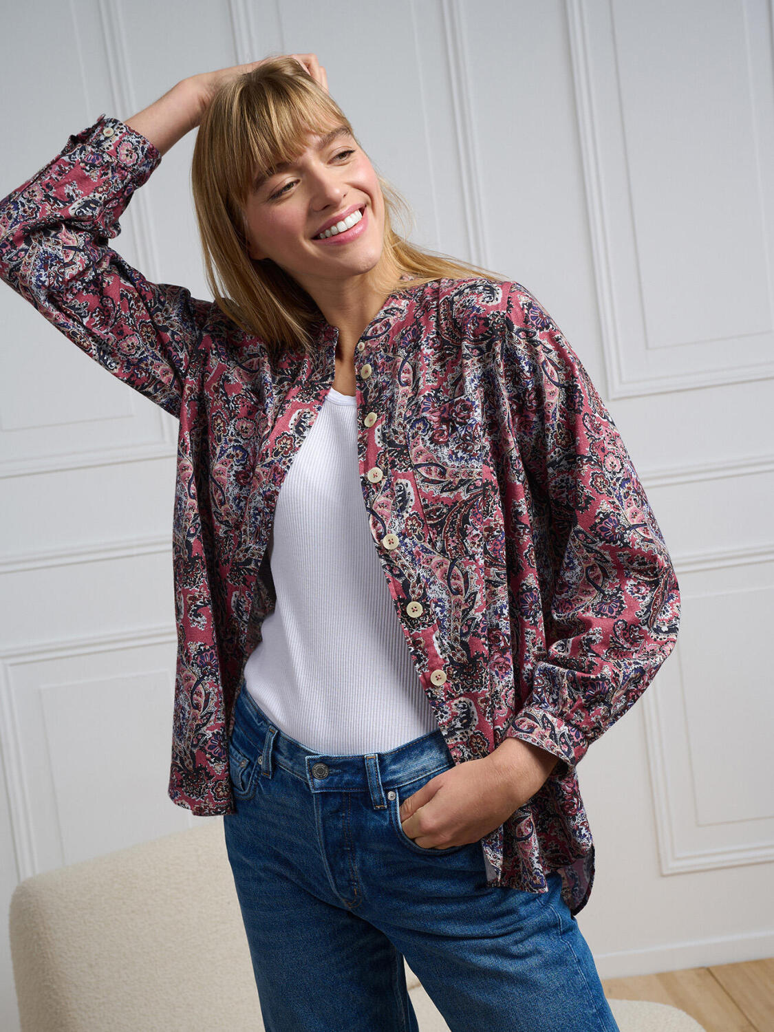 Janice roze flanellen hemd met bloemenprint