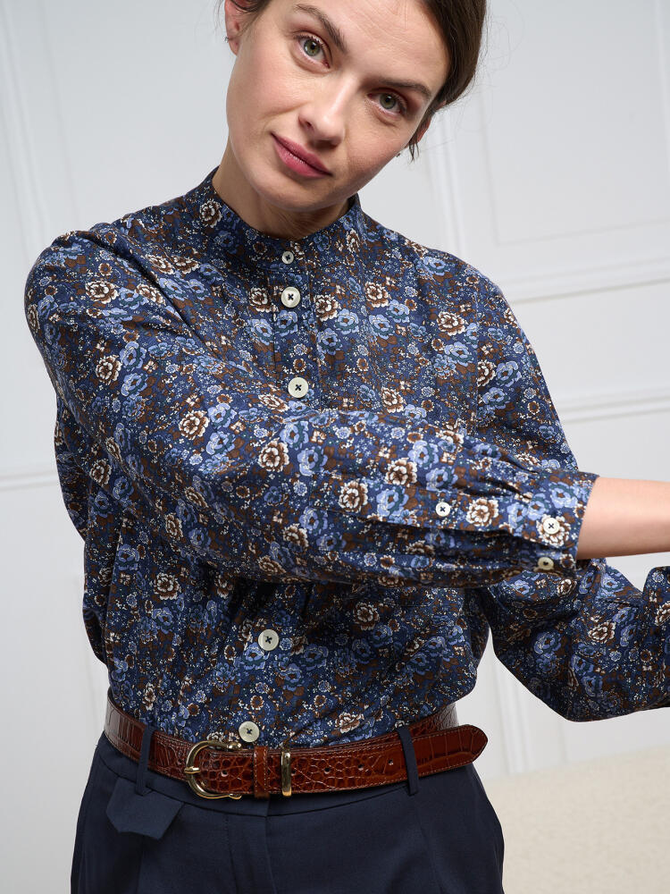 Janice navy blue shirt with floral print