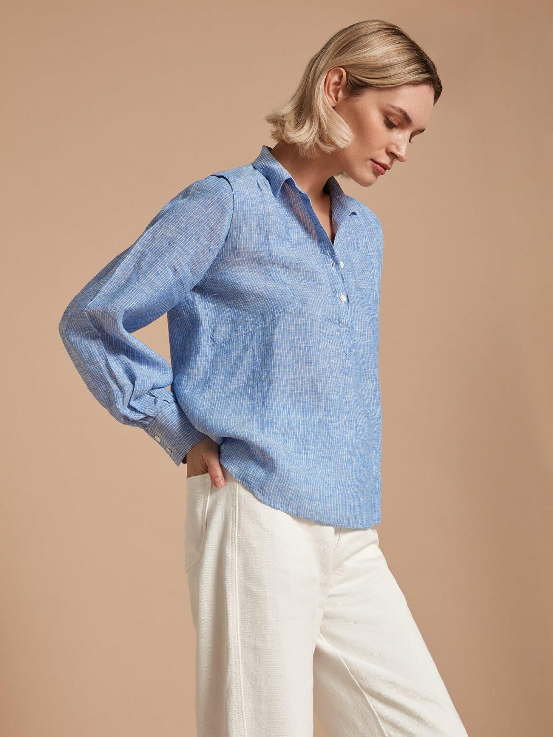 Chemise Ninon en lin oc&eacute;an &agrave; rayures