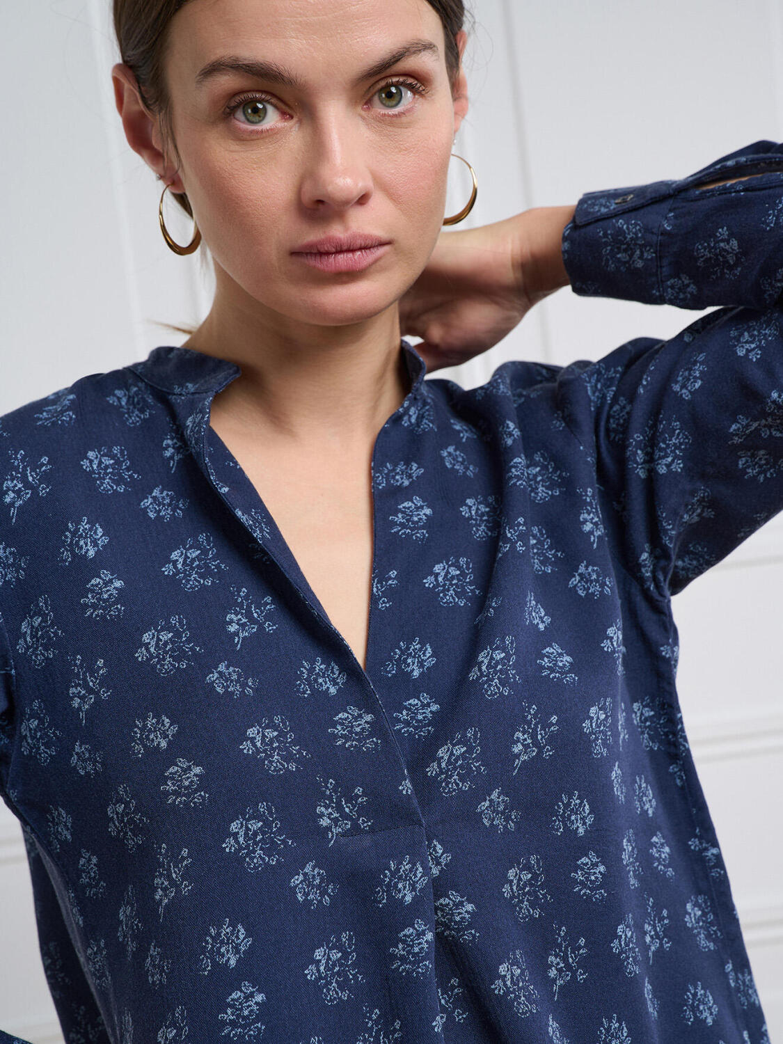 Paloma marineblauw flanellen overhemd met bloemenprint