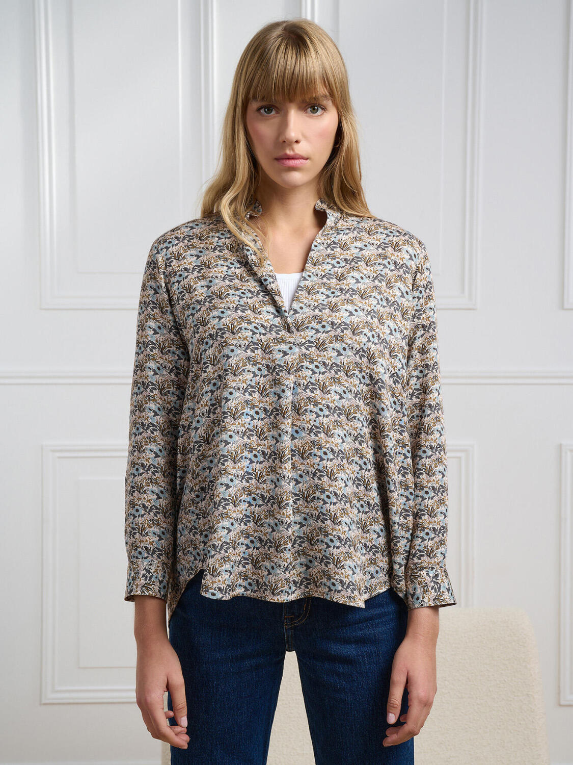 Camicia Paloma avorio con stampa floreale