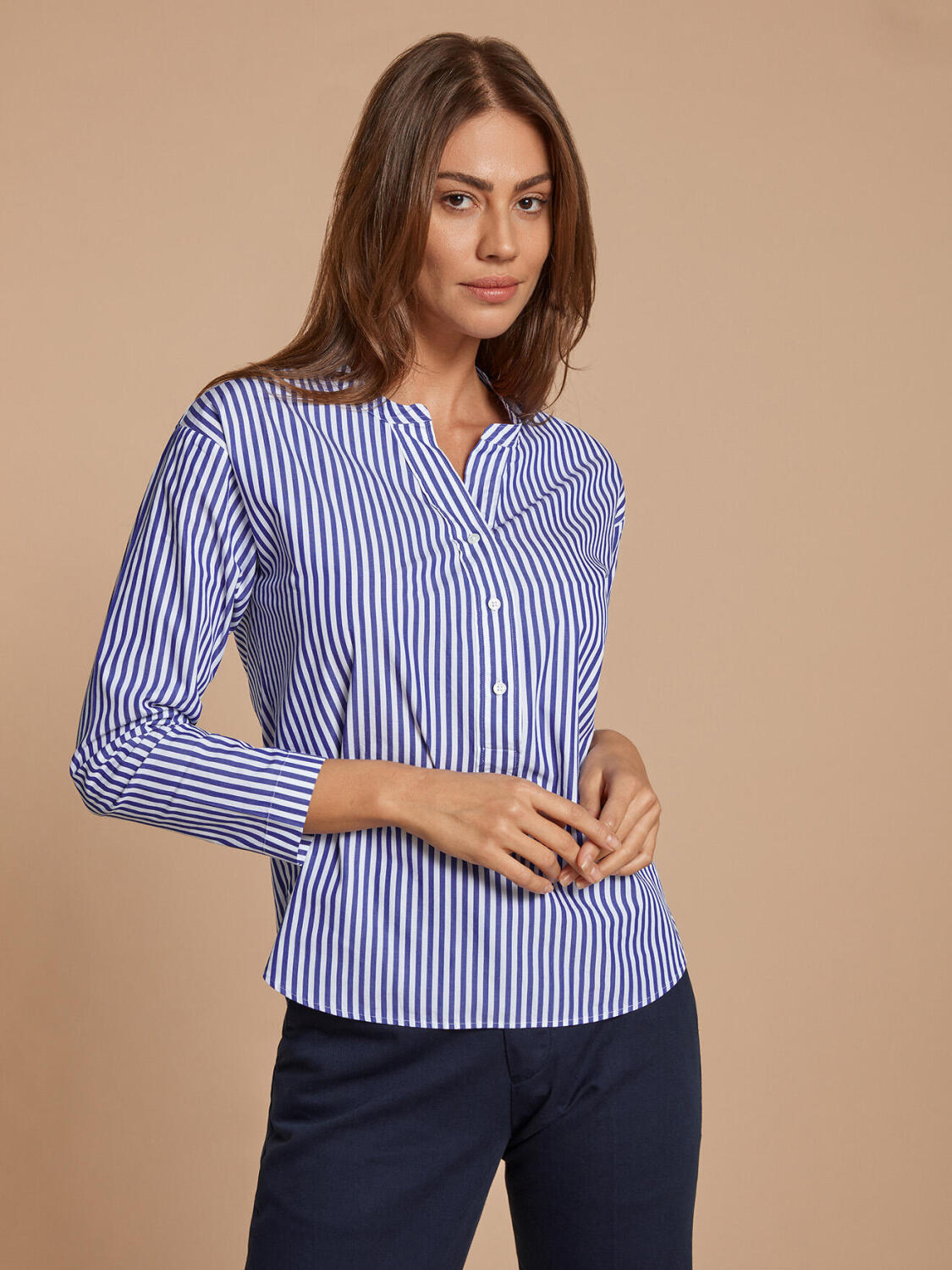 Romy navy overhemd met strepen