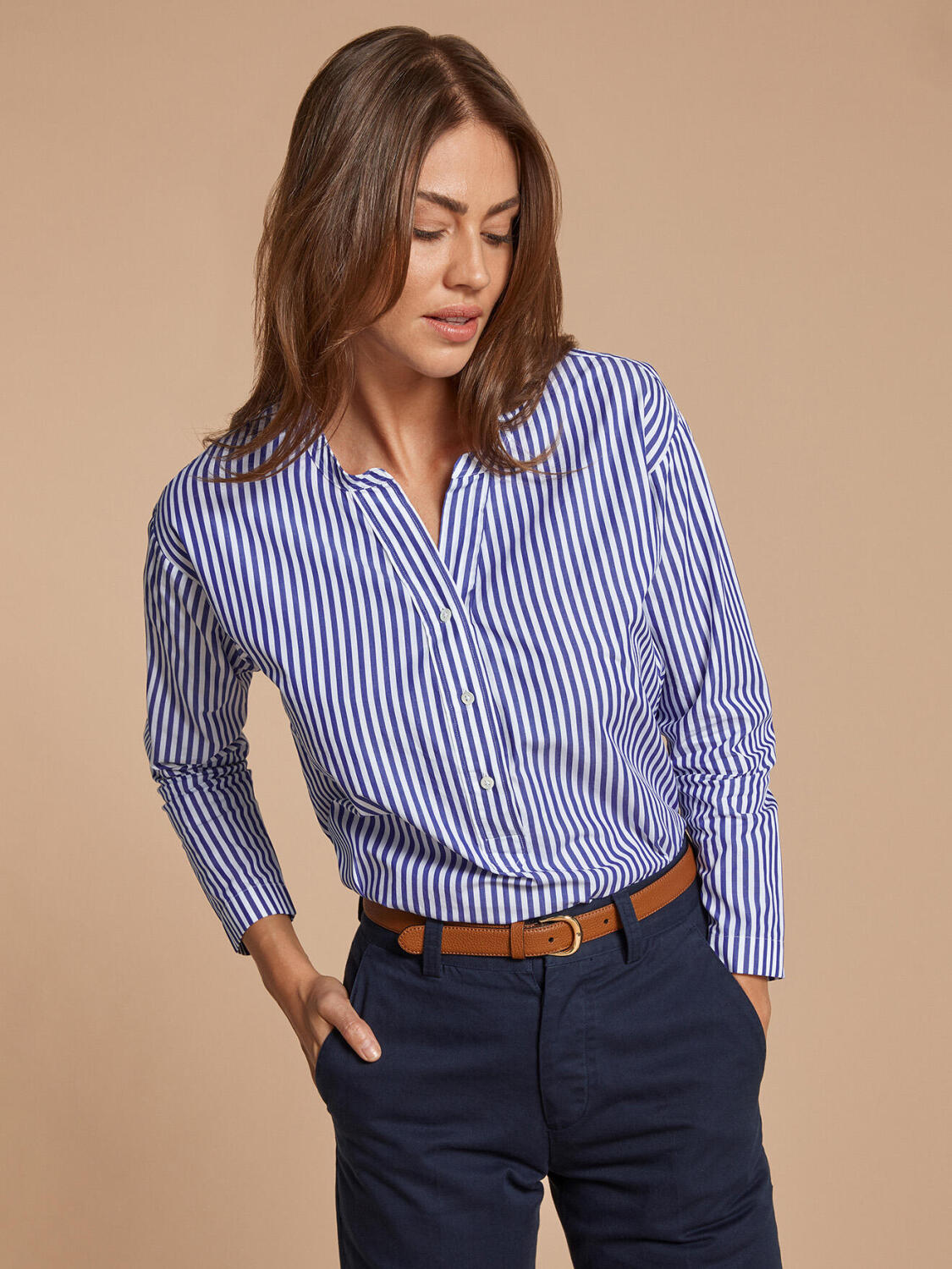 Romy navy overhemd met strepen