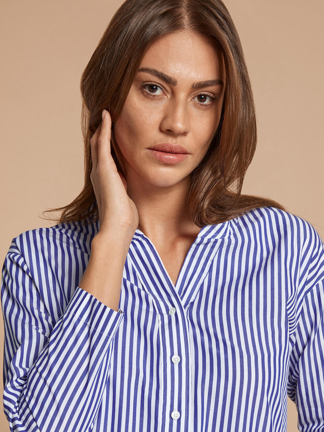 Romy navy overhemd met strepen