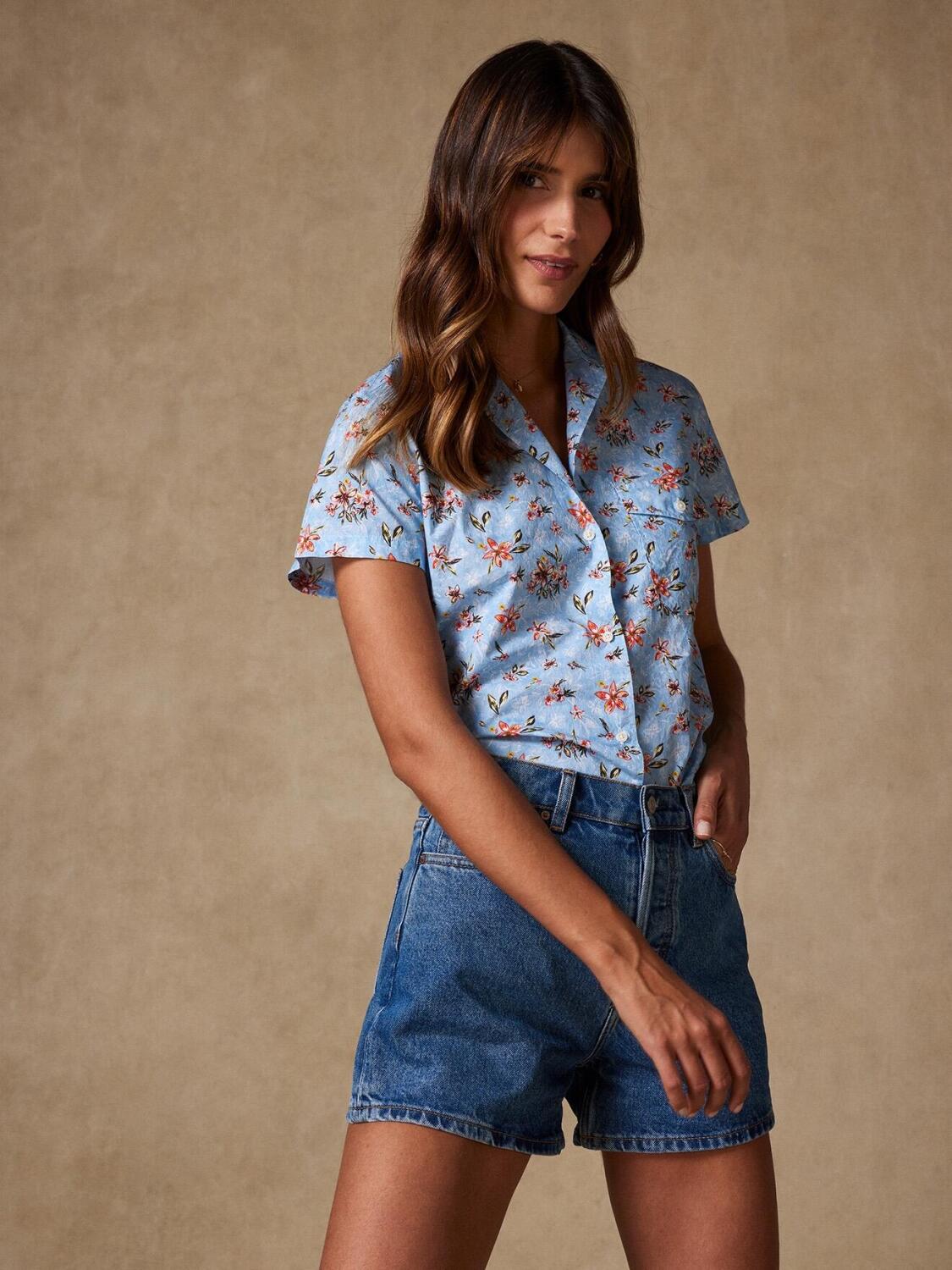 Salina hemels bloemenprint overhemd