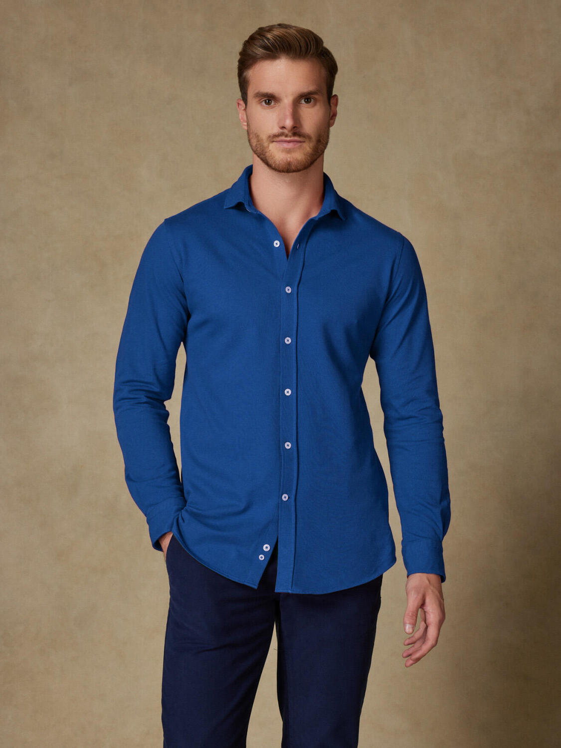 Camicia in piqu&eacute; di cotone blu - Edizione limitata