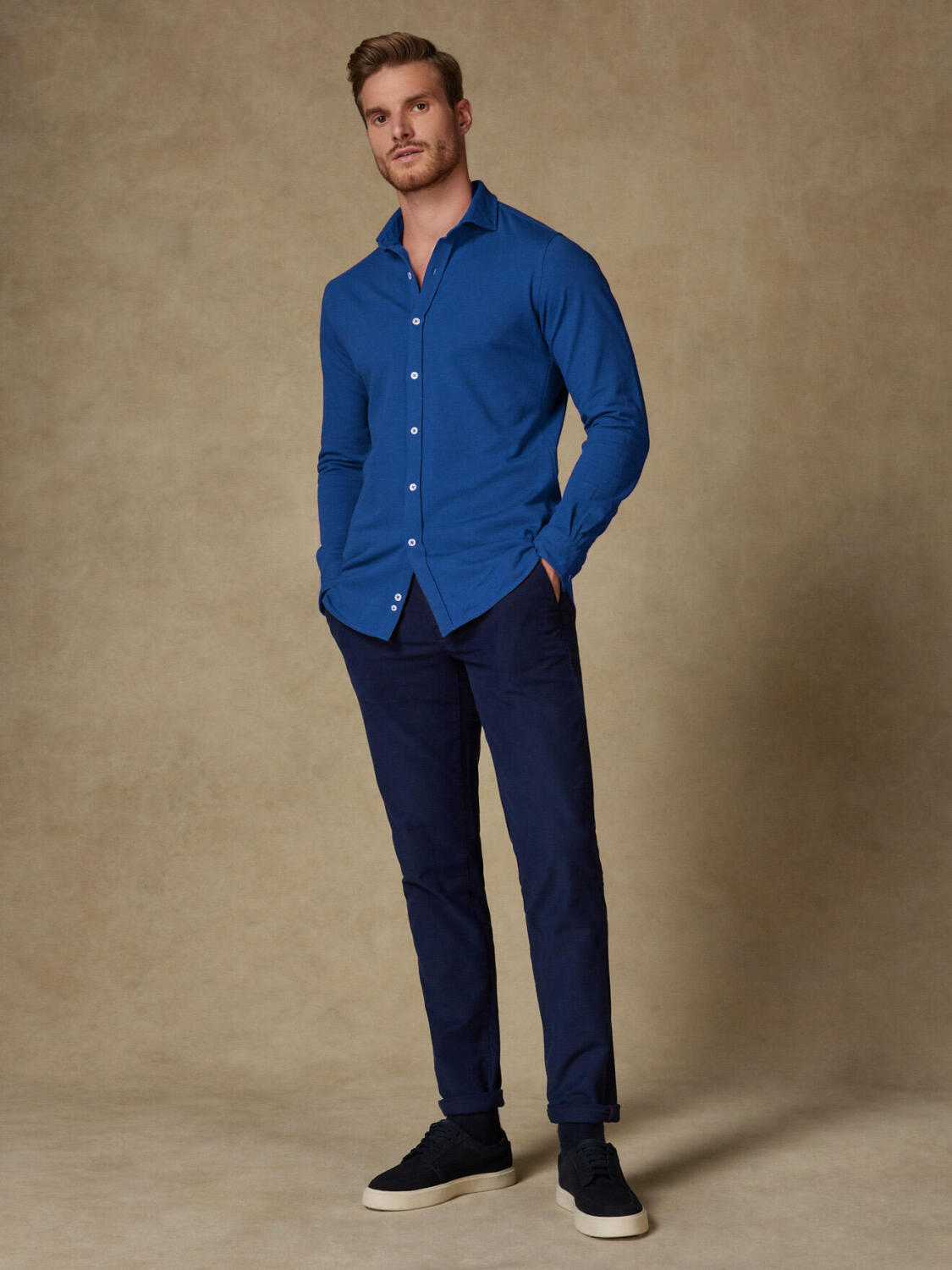 Camicia in piqu&eacute; di cotone blu - Edizione limitata