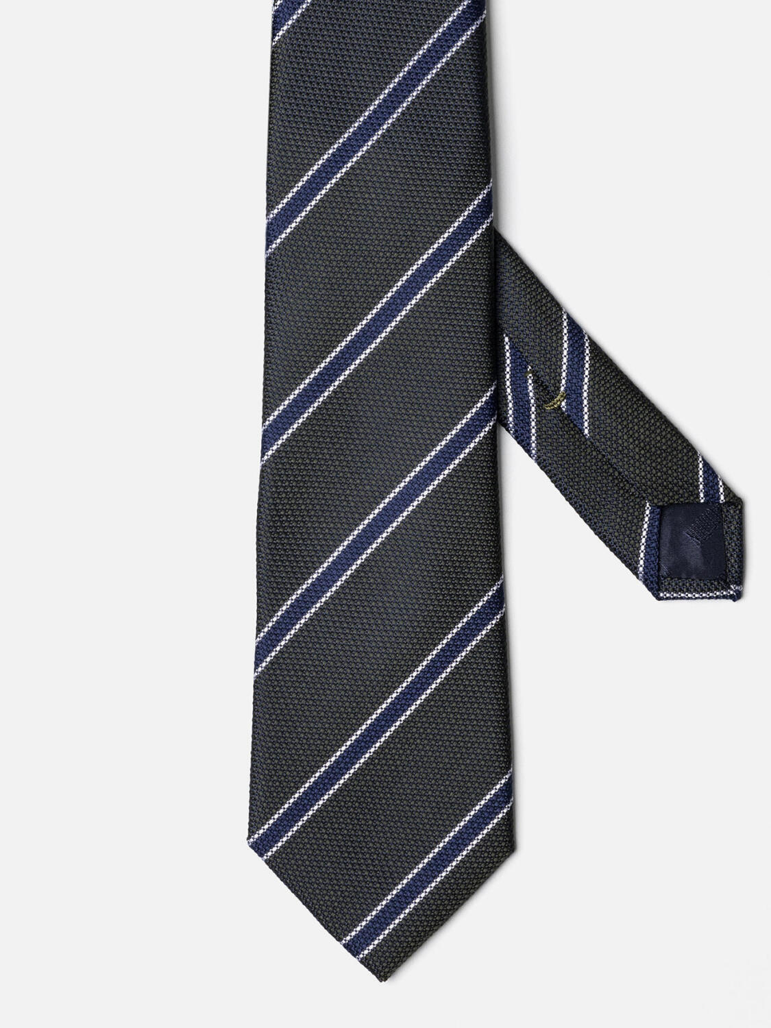 Cravatta in seta kaki con righe navy