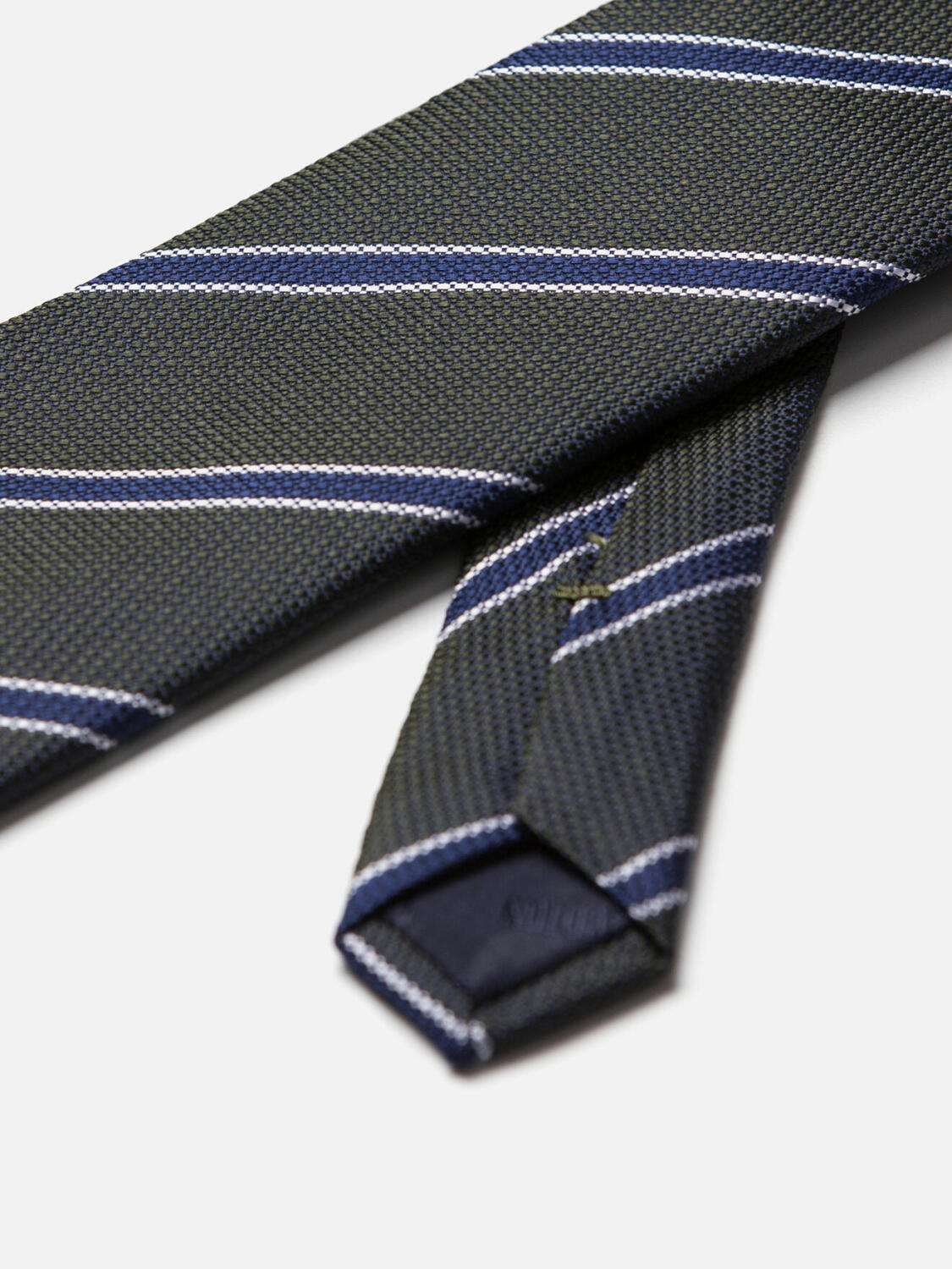 Cravatta in seta kaki con righe navy