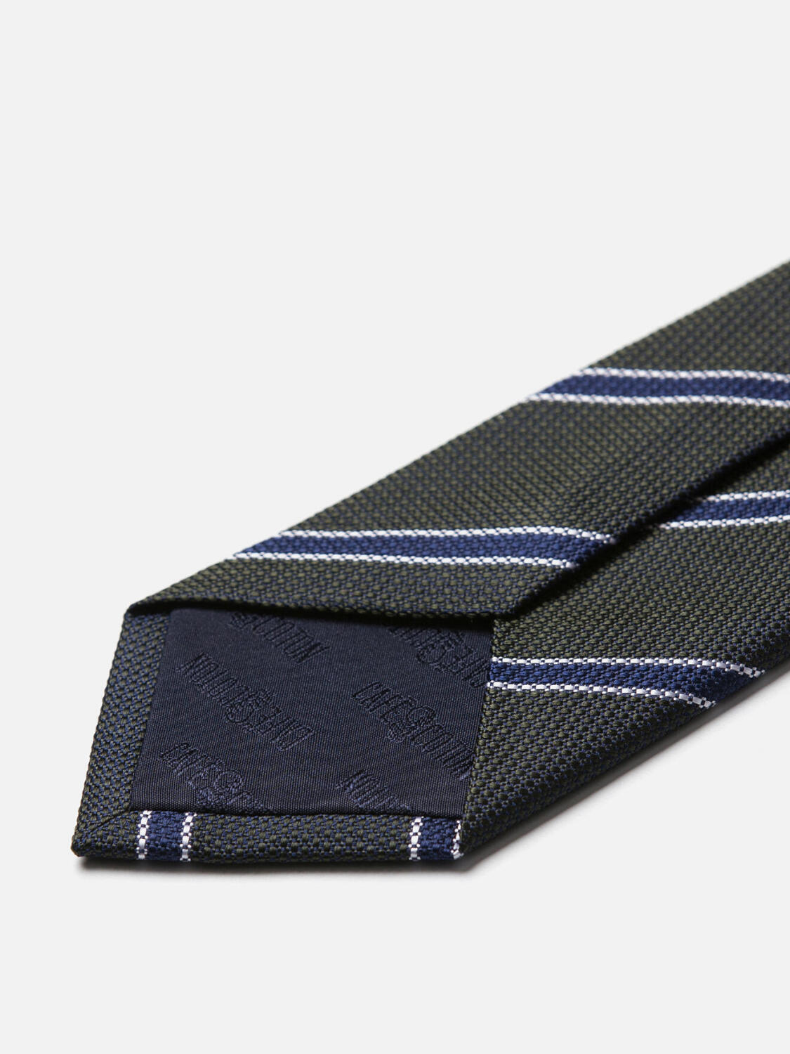 Cravatta in seta kaki con righe navy