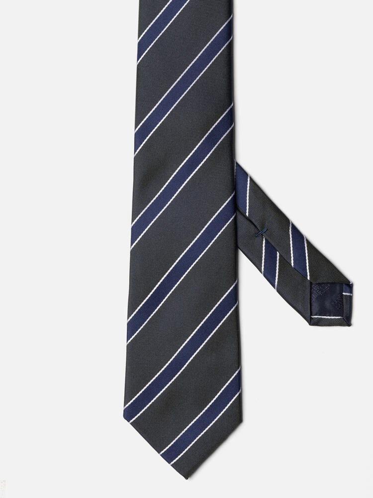 Khaki navy stripes Barney silk tie