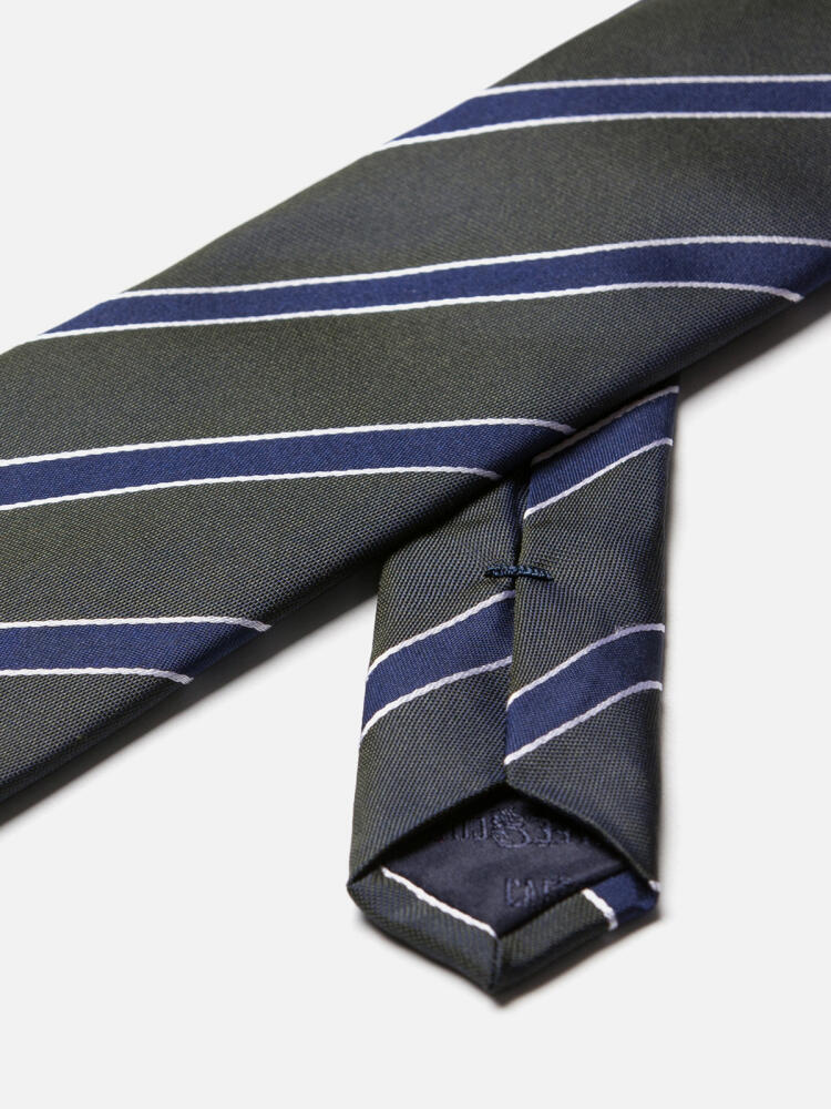 Khaki navy stripes Barney silk tie