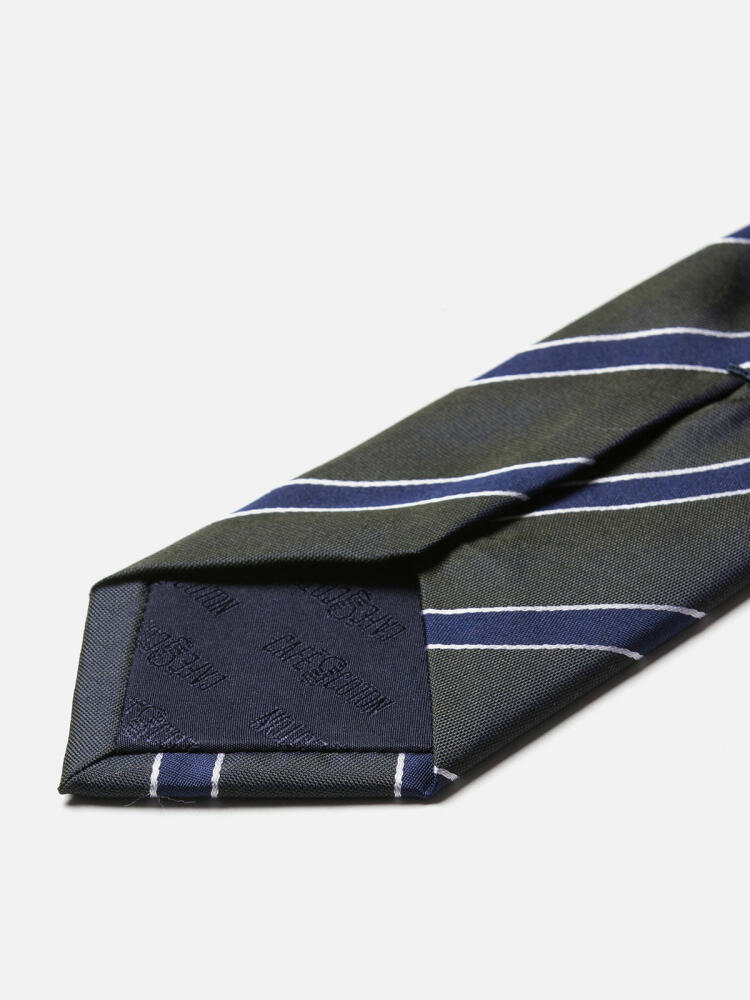 Khaki navy stripes Barney silk tie