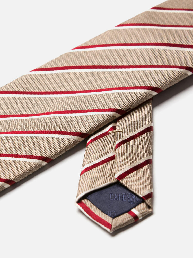 Corbata Bob de seda beige con rayas rojas