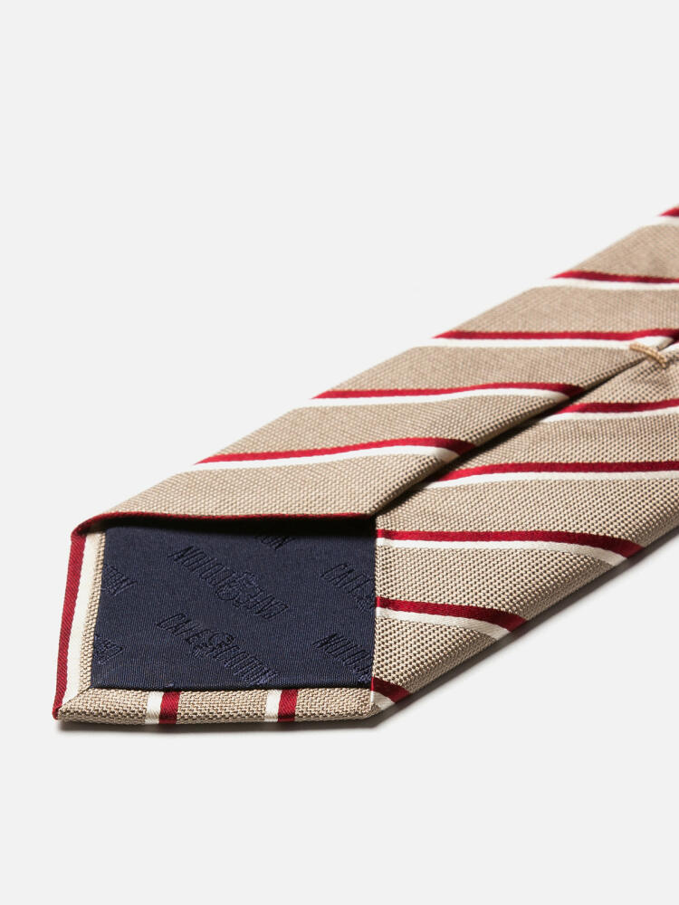 Corbata Bob de seda beige con rayas rojas