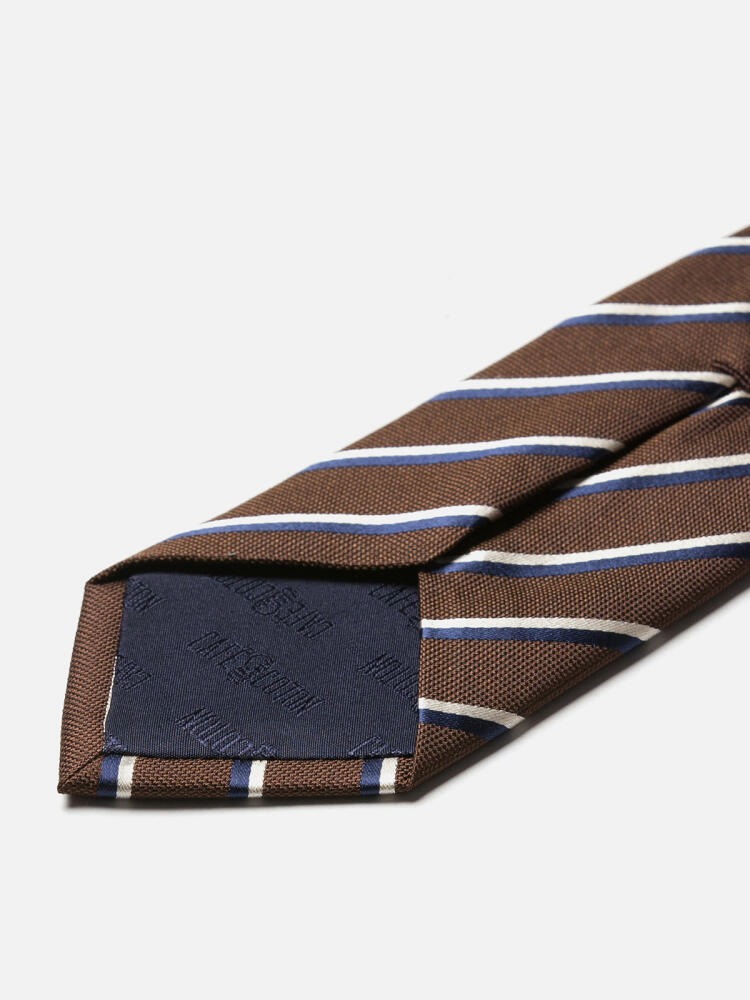 Corbata Bob de seda marrón con rayas marineras