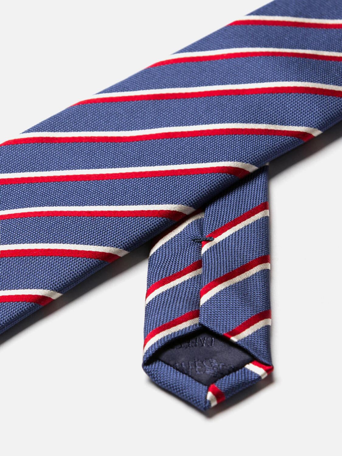 Blue silk Bob tie with red stripes