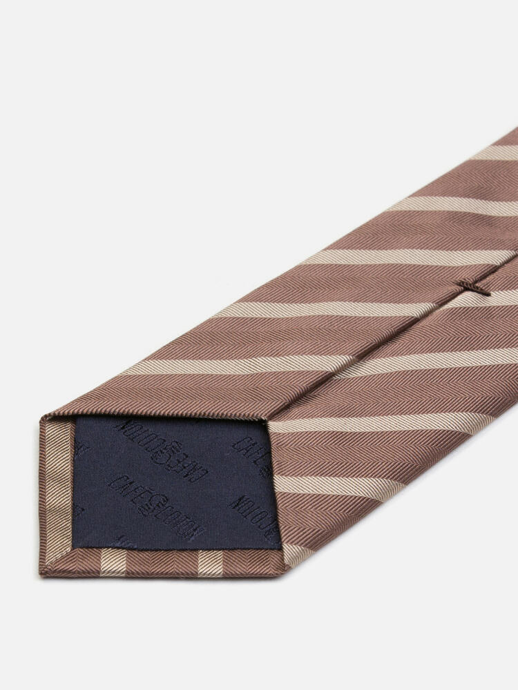 Cravate Brandy en soie marron &agrave; rayures sable