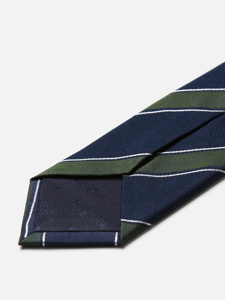 Navy silk tie with khaki stripes