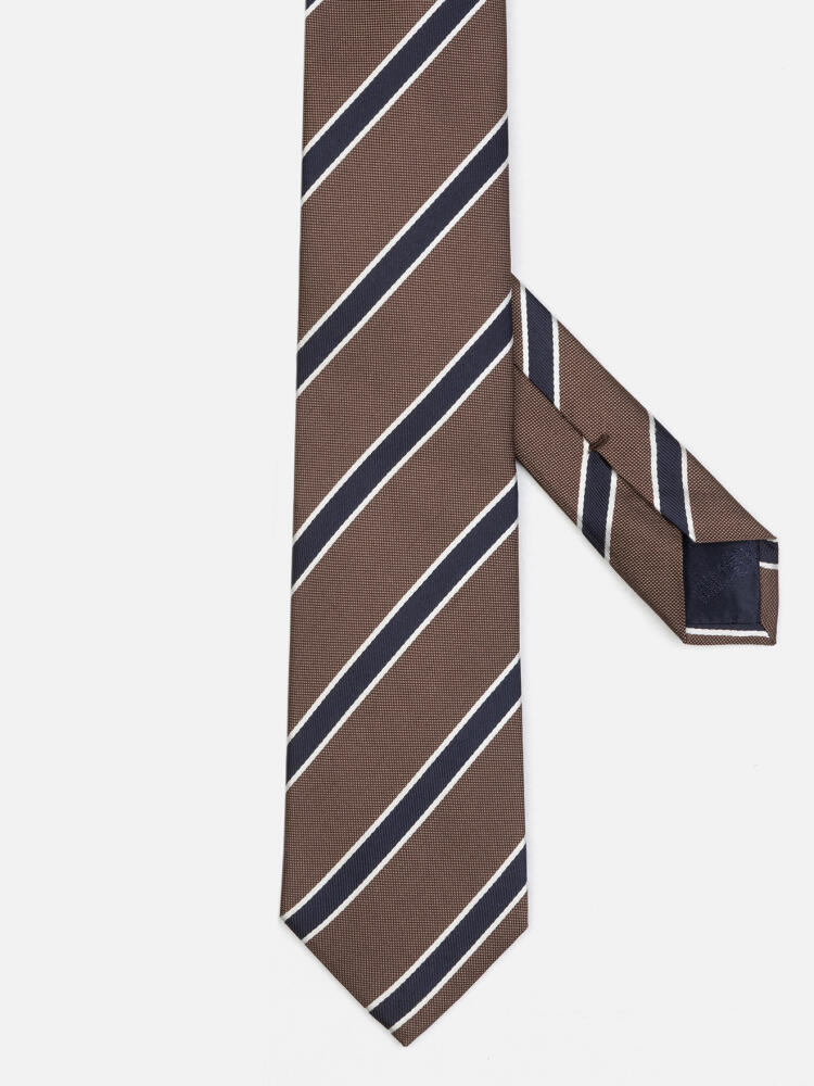 Cravate Chlog en soie marron &agrave; rayures marine