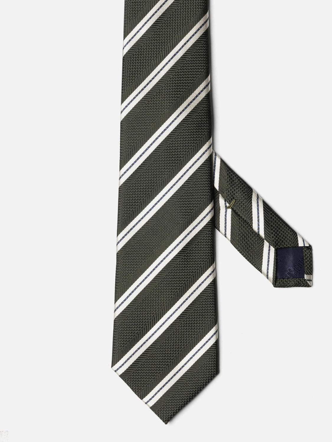 Cravatta Clive a righe di seta color kaki