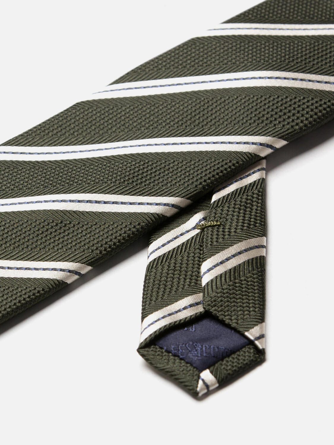 Cravatta Clive a righe di seta color kaki