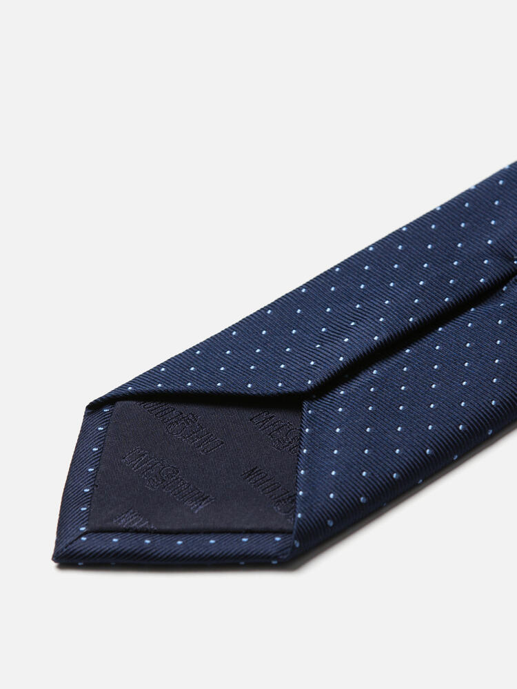 Tie in silk reps with sky polka dots