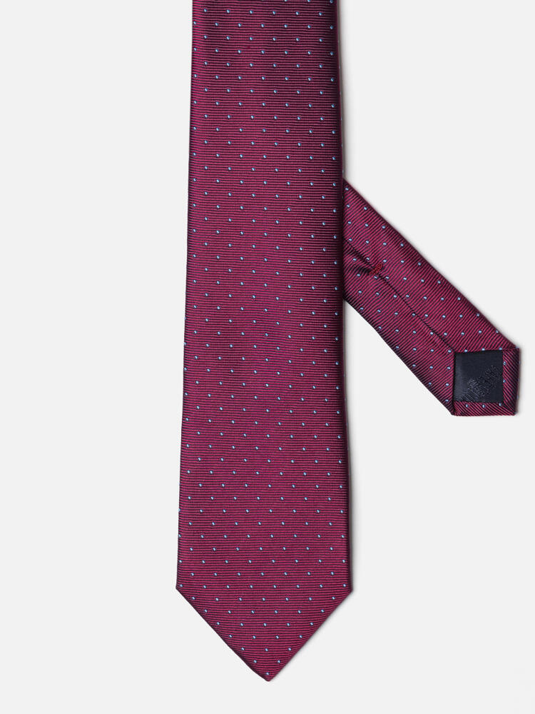 Tie in fuchsia silk reps with sky polka dots