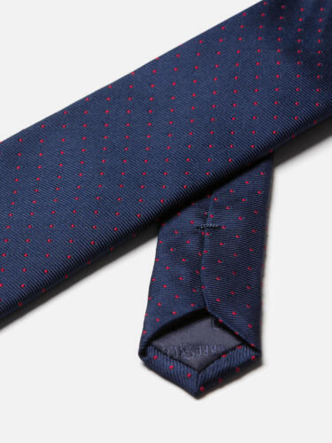 Navy Enrico silk tie with red dots