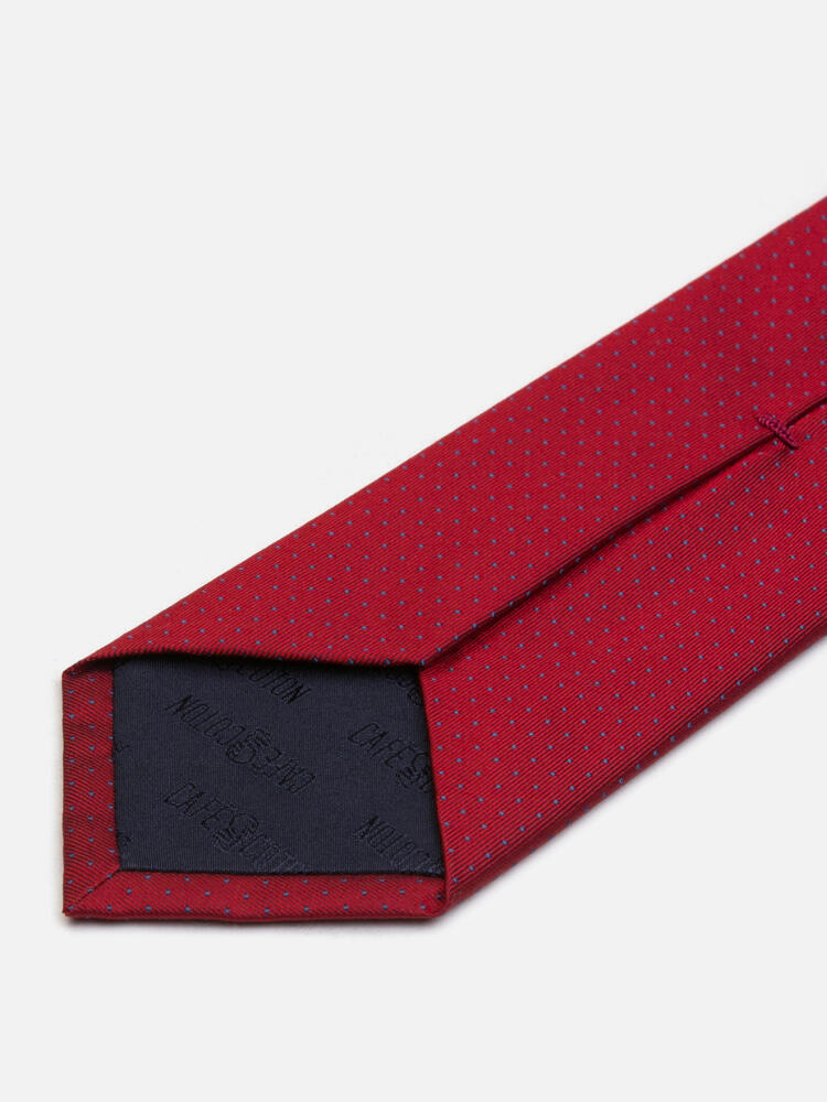 Cravate Leo en soie rouge &agrave; pois bleus