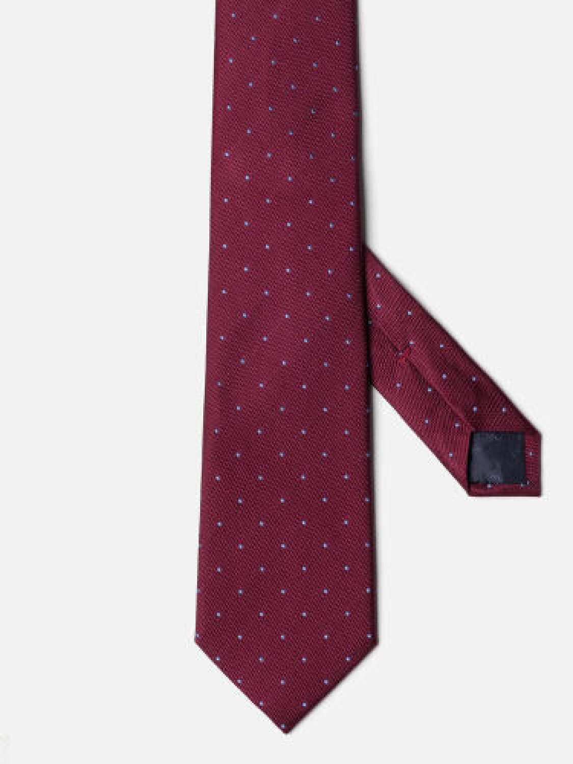 Corbata Paolo de seda burdeos con lunares celestes