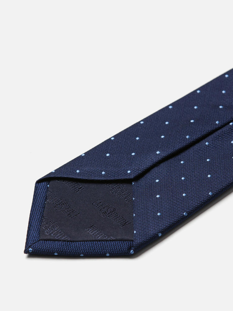 Corbata de seda con lunares celestes