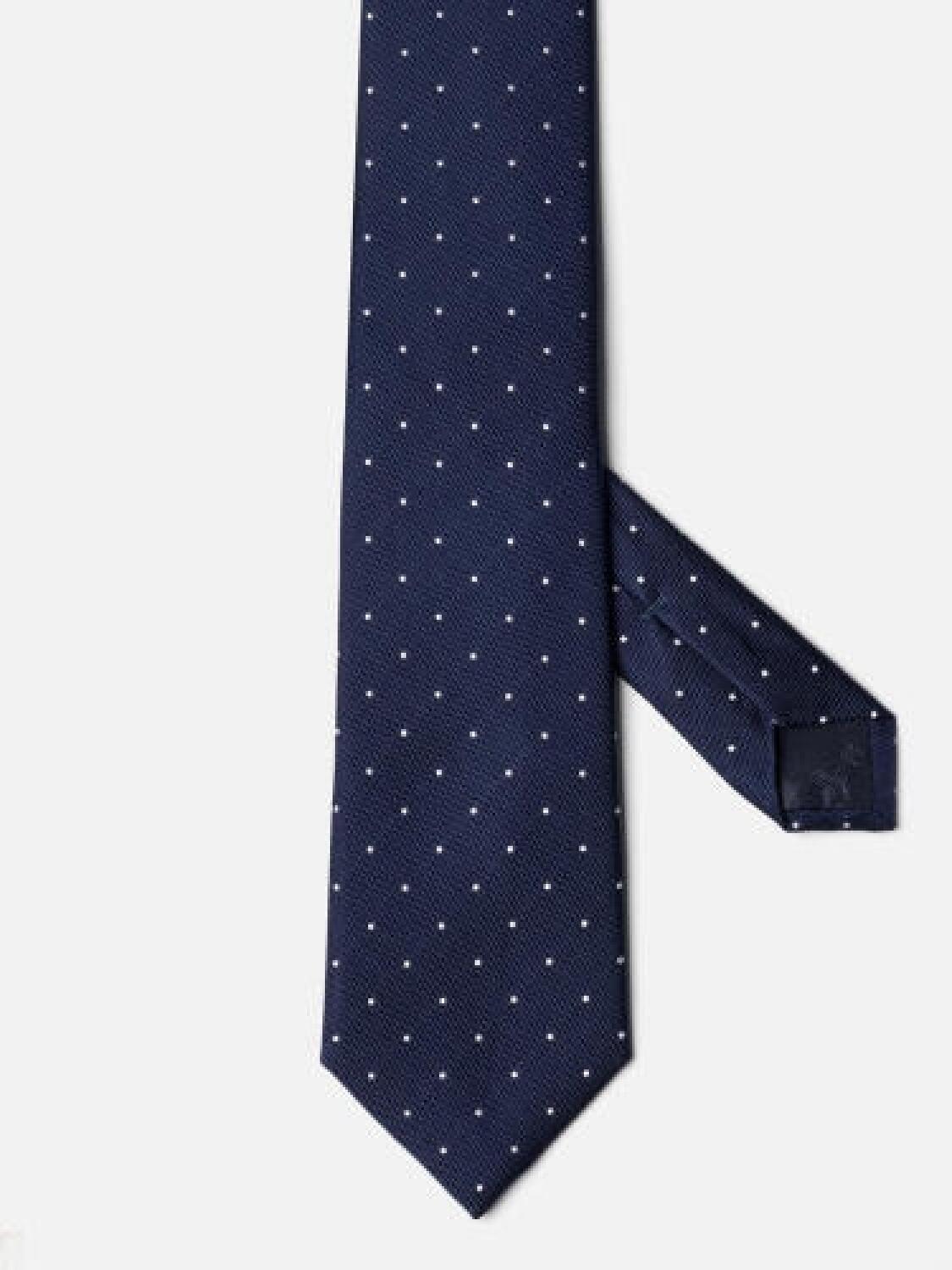 Cravate Paolo en soie marine &agrave; pois gris